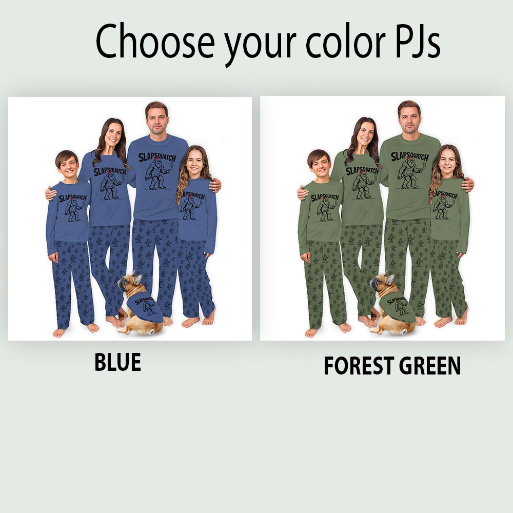 Slapsquatch Hockey Holiday Family Pajamas With Dog Slapsquatch Hockey Holiday Family Pajamas With Dog