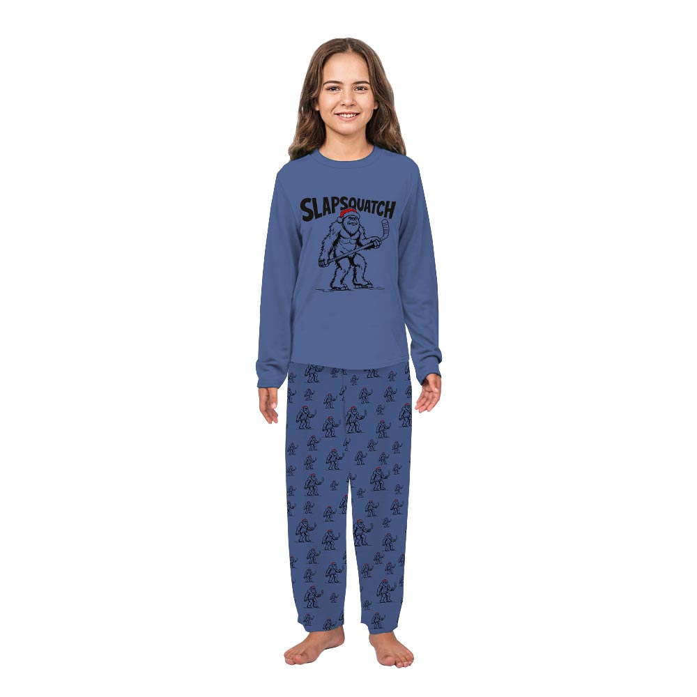 Slapsquatch Hockey Holiday Family Pajamas With Dog Slapsquatch Hockey Holiday Family Pajamas With Dog