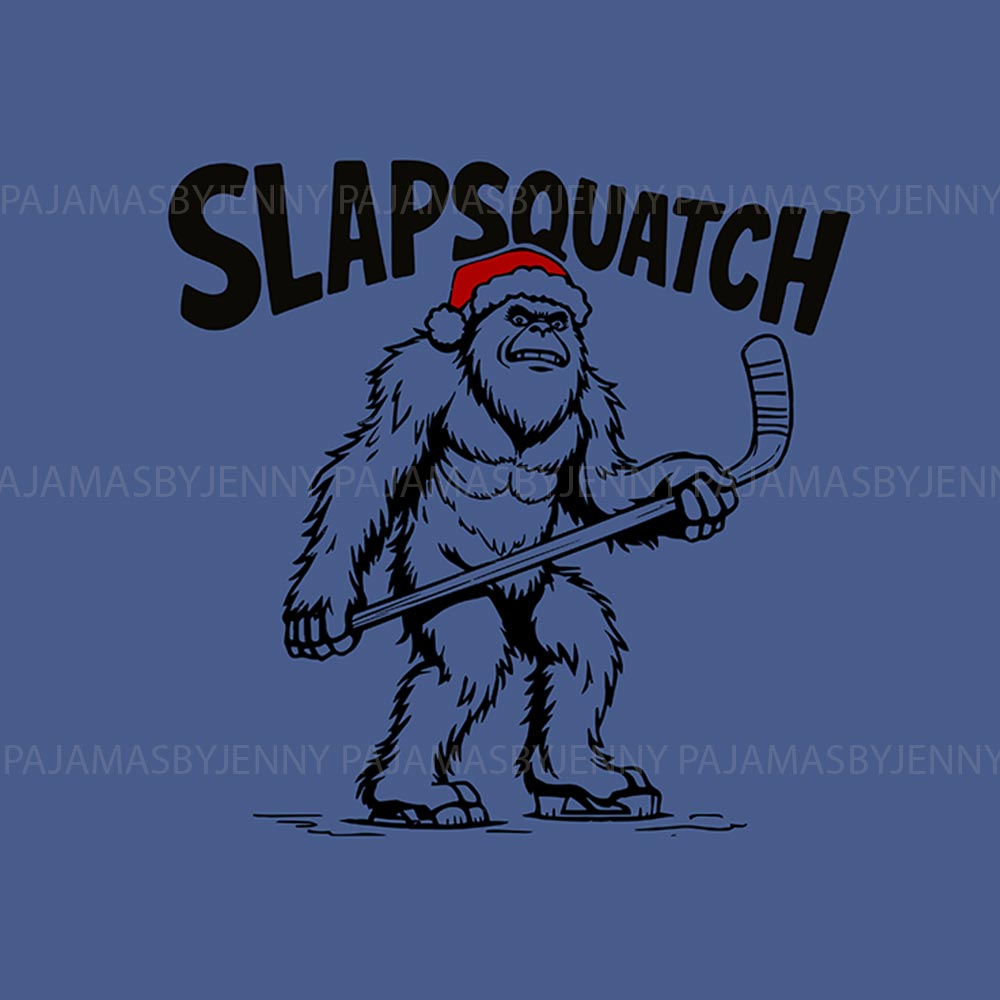 Slapsquatch Hockey Holiday Family Pajamas With Dog Slapsquatch Hockey Holiday Family Pajamas With Dog