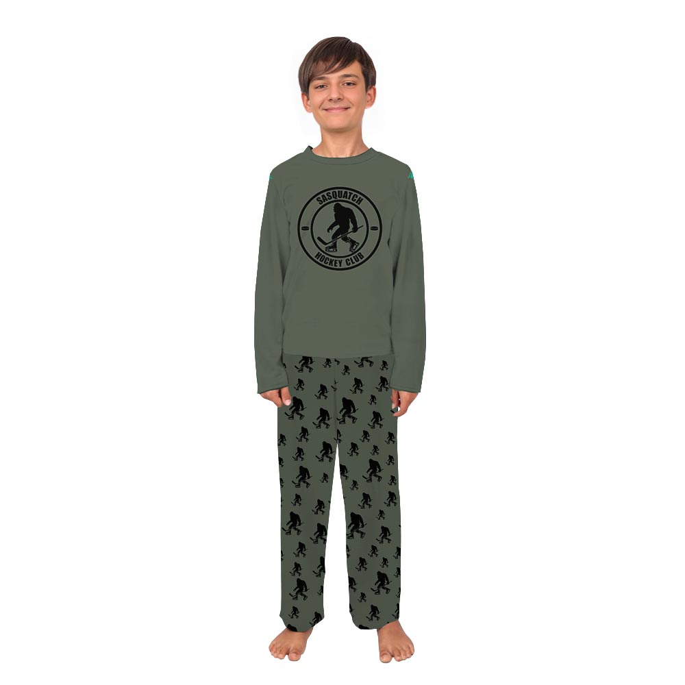Sasquatch Hockey Club Family Pyjamas With Dog Sasquatch Hockey Club Family Pyjamas With Dog