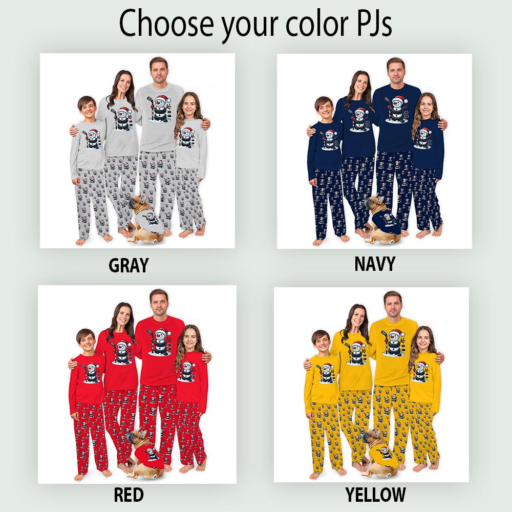 Funny Hockey Snowman Matching Pjs Family And Dog Funny Hockey Snowman Matching Pjs Family And Dog