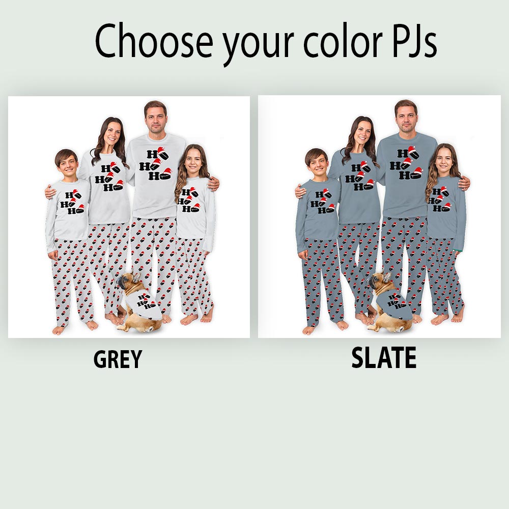 Ho Ho Ho Hockey Christmas Pajamas Family And Dog Set