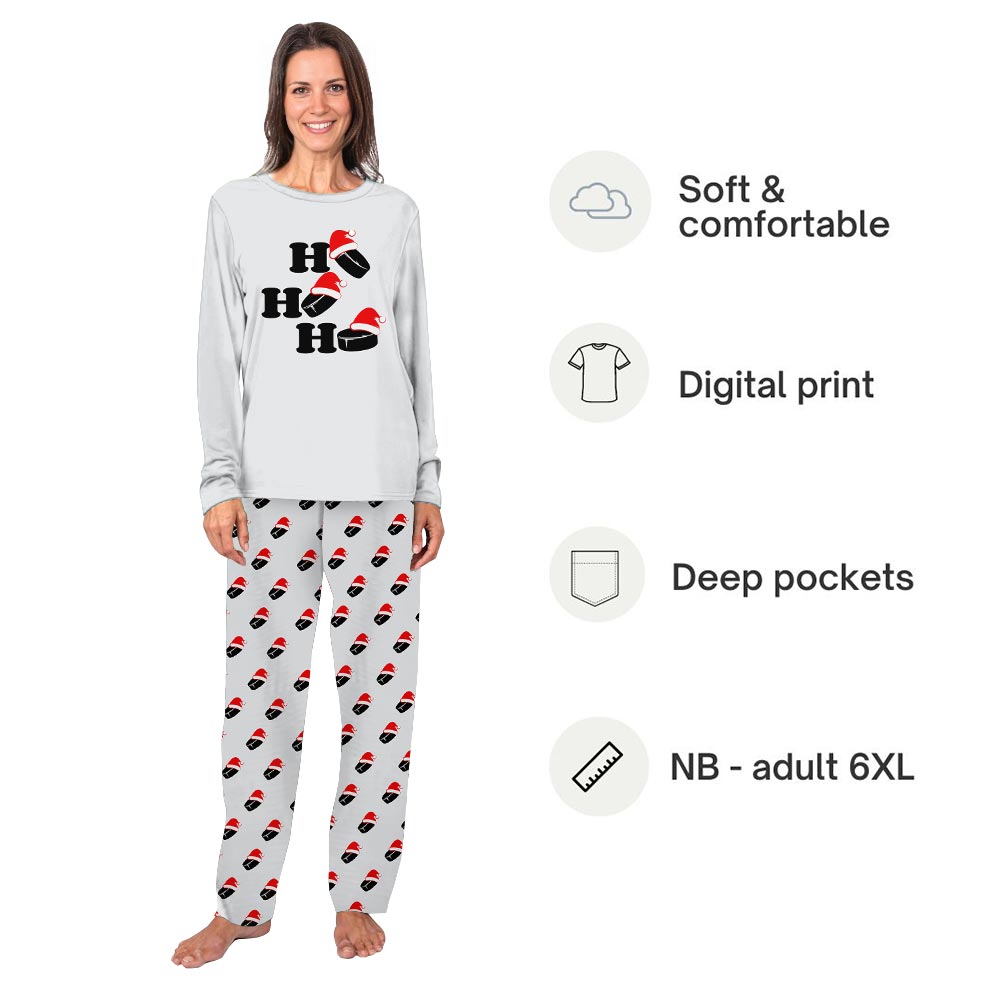 Ho Ho Ho Hockey Christmas Pajamas Family And Dog Set