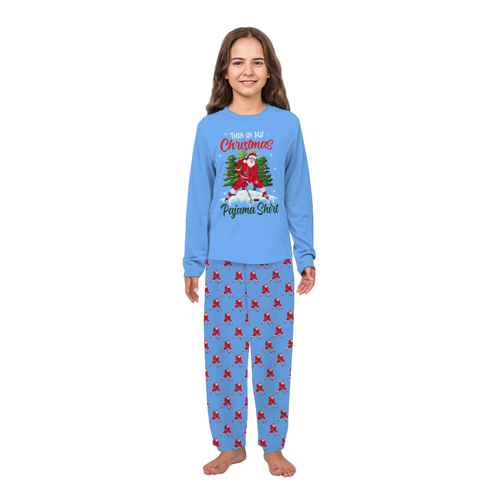 Santa Playing Hockey Pjs For The Family And Dog Santa Playing Hockey Pjs For The Family And Dog