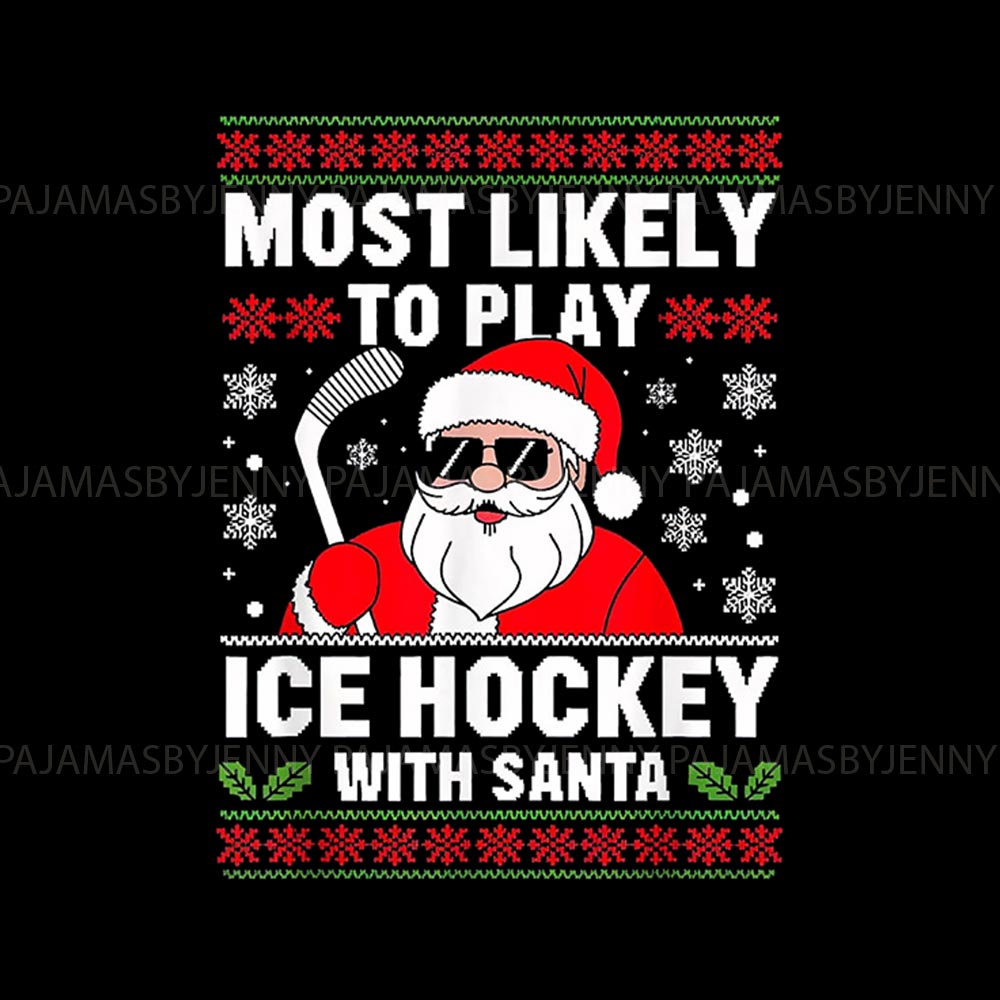 Santa Ice Hockey Pajama Set for the Whole Family with Classic Plaid Pants Santa Ice Hockey Pajama Set for the Whole Family with Classic Plaid Pants