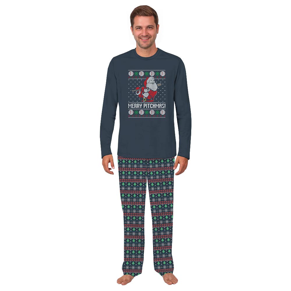 Merry Pitchmas Baseball Matching People And Dog Pajama Set Merry Pitchmas Baseball Matching People And Dog Pajama Set