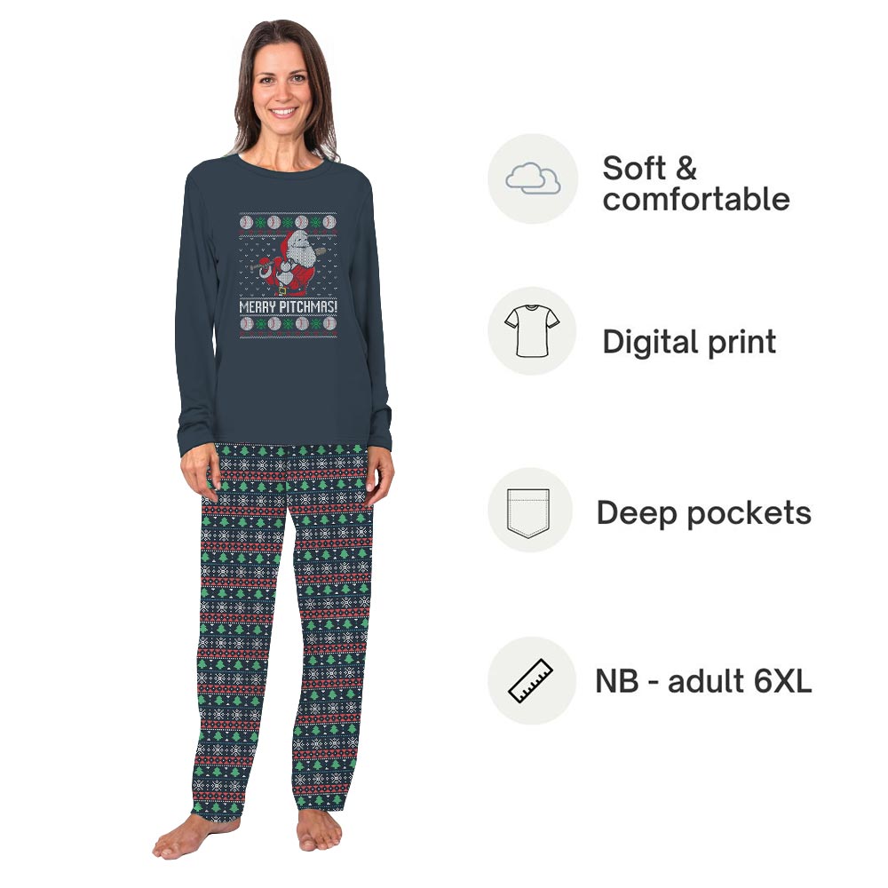 Merry Pitchmas Baseball Matching People And Dog Pajama Set Merry Pitchmas Baseball Matching People And Dog Pajama Set