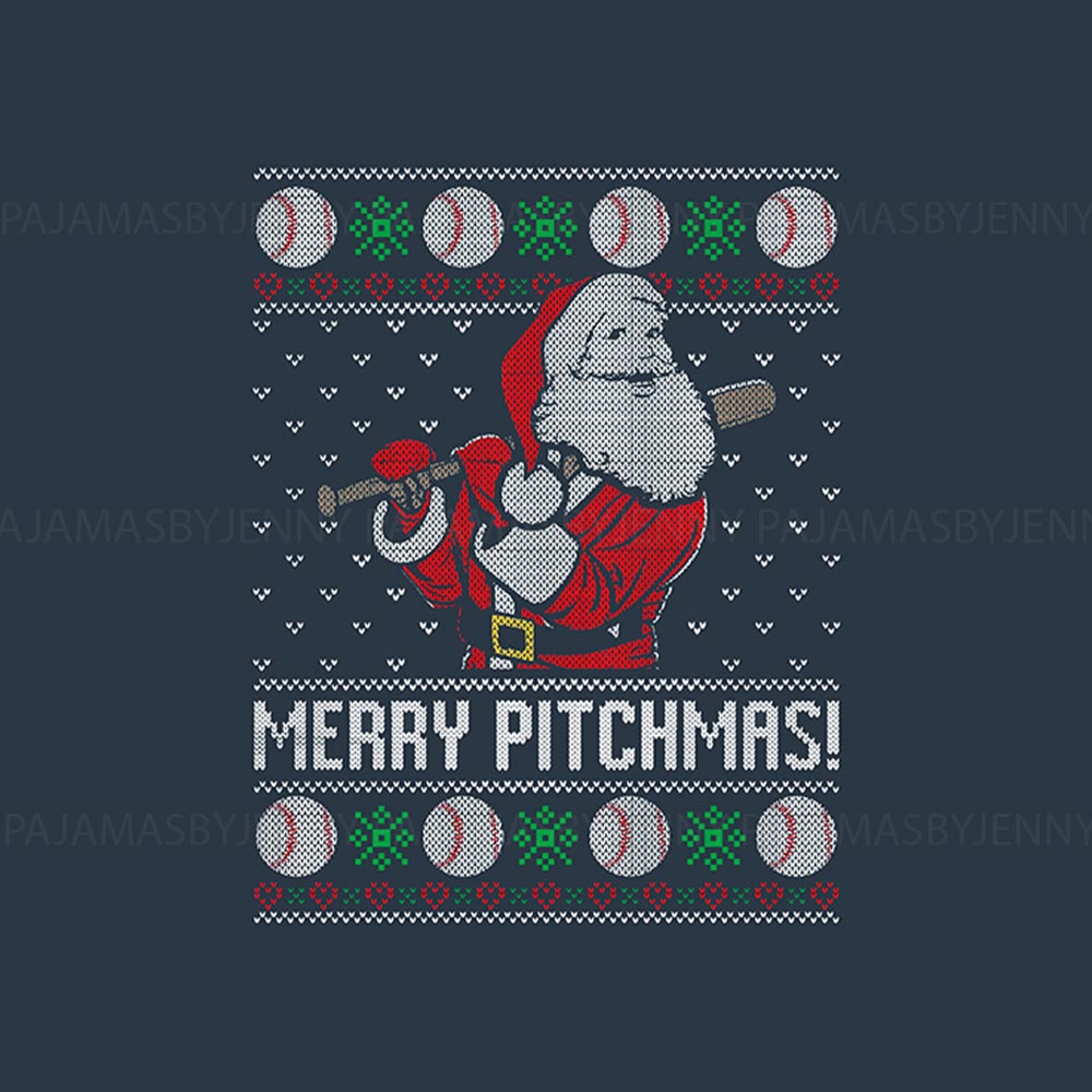 Merry Pitchmas Baseball Matching People And Dog Pajama Set Merry Pitchmas Baseball Matching People And Dog Pajama Set