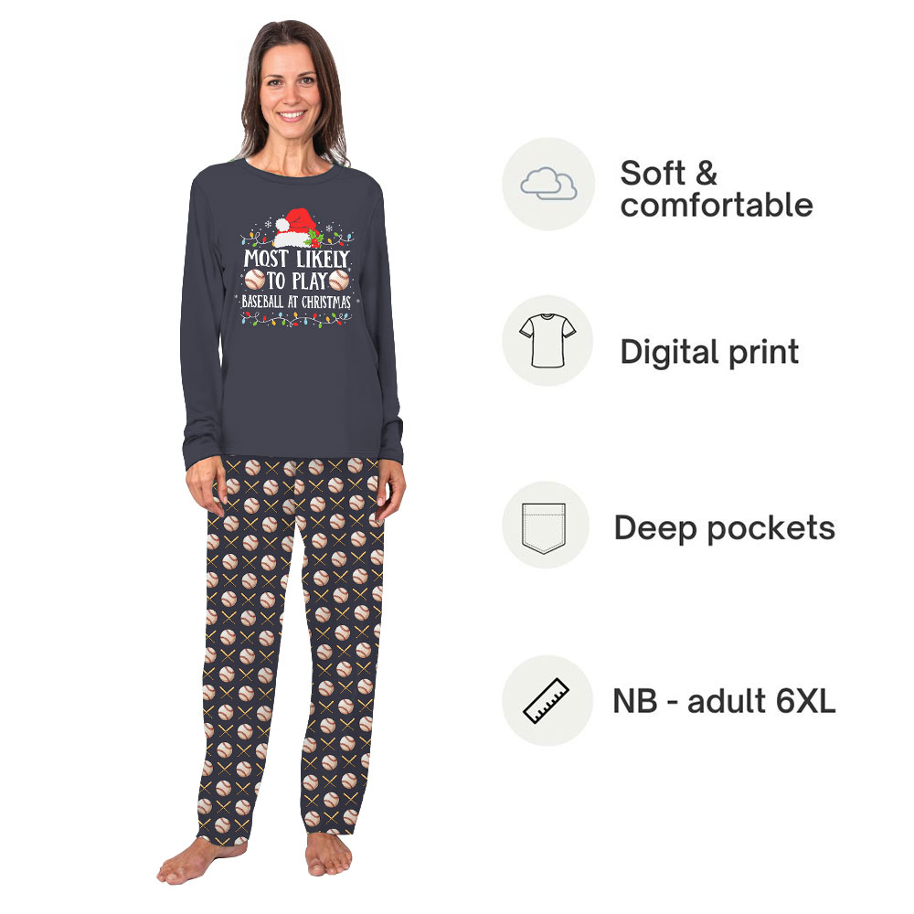 Funny Most Likely To Play Baseball At Christmas Family Pajamas Funny Most Likely To Play Baseball At Christmas Family Pajamas