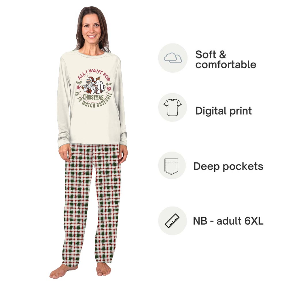 Santa Baseball Fun Matching Family Christmas Pajamas Santa Baseball Fun Matching Family Christmas Pajamas