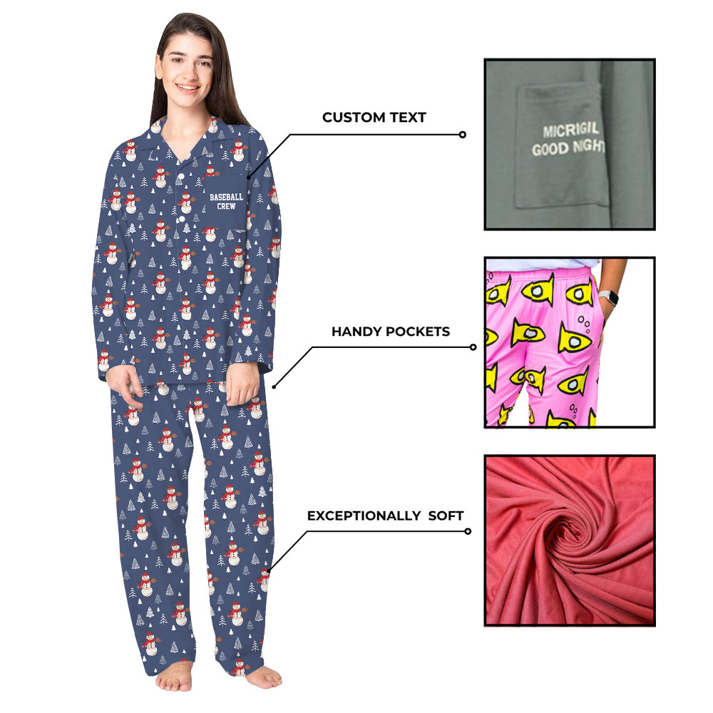 Unique Baseball Crew Family Christmas PJs Button-Up Style