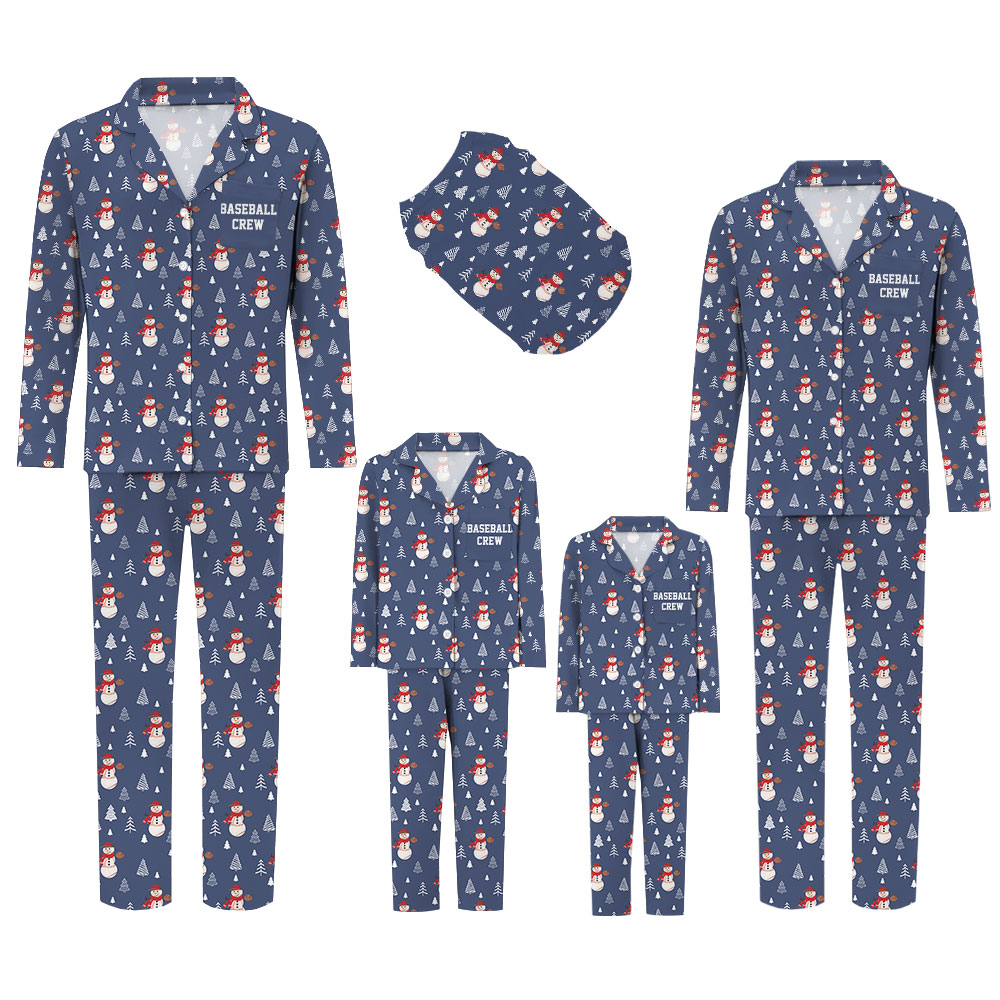 Unique Baseball Crew Family Christmas PJs Button-Up Style