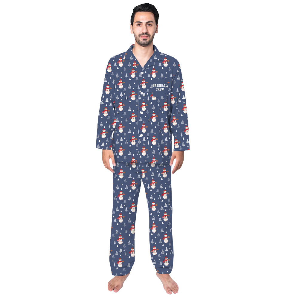 Unique Baseball Crew Family Christmas PJs Button-Up Style