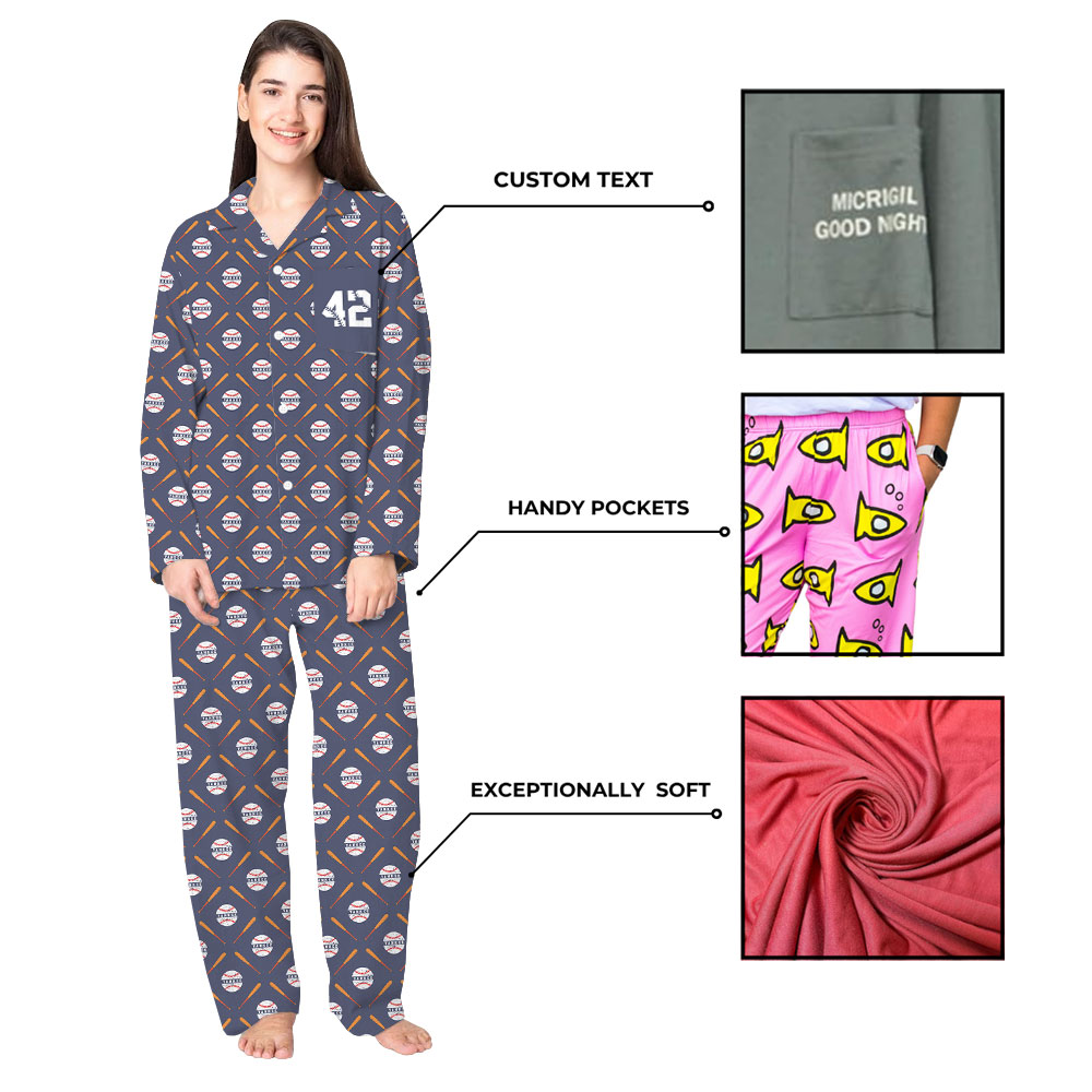 Customizable Baseball Pajama Sets With Name & Number Customizable Baseball Pajama Sets With Name & Number