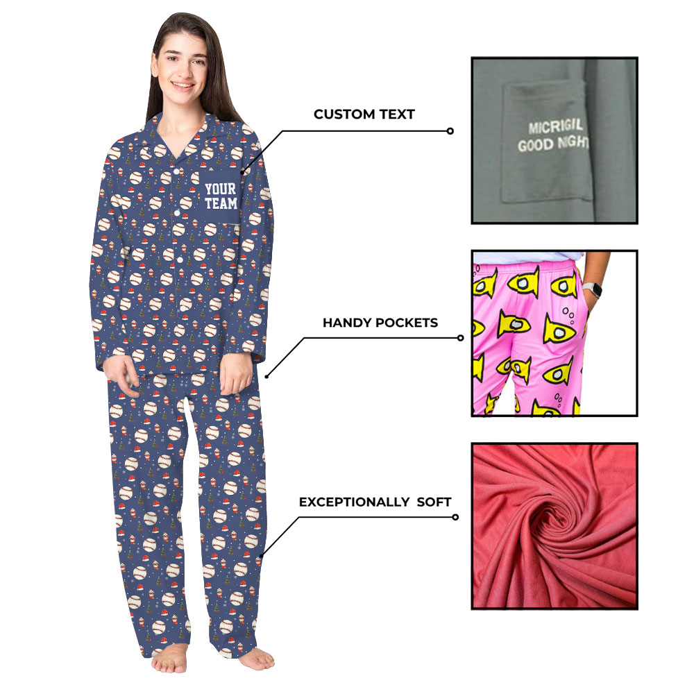 Unisex Matching Family Baseball Christmas Pajama Sets Blue Unisex Matching Family Baseball Christmas Pajama Sets Blue