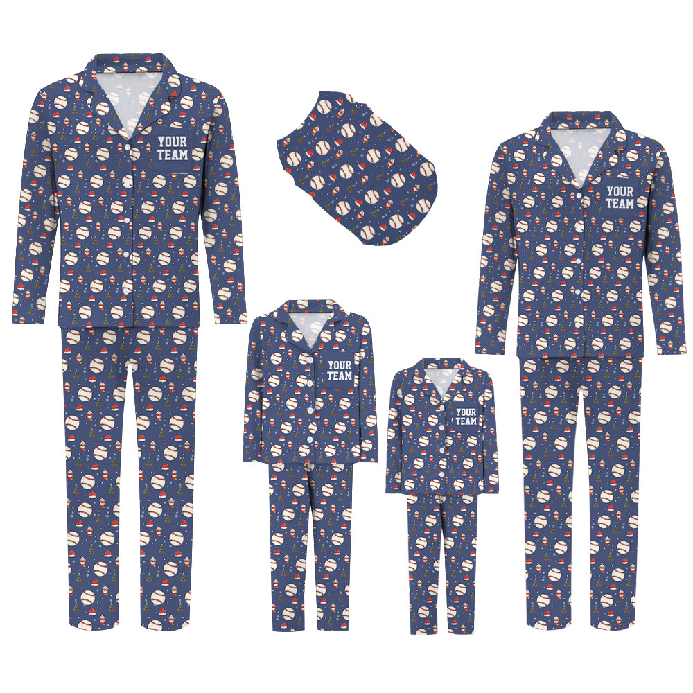Unisex Matching Family Baseball Christmas Pajama Sets Blue Unisex Matching Family Baseball Christmas Pajama Sets Blue