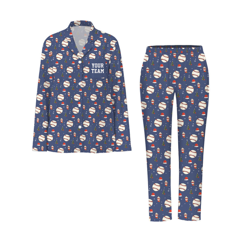 Unisex Matching Family Baseball Christmas Pajama Sets Blue Unisex Matching Family Baseball Christmas Pajama Sets Blue