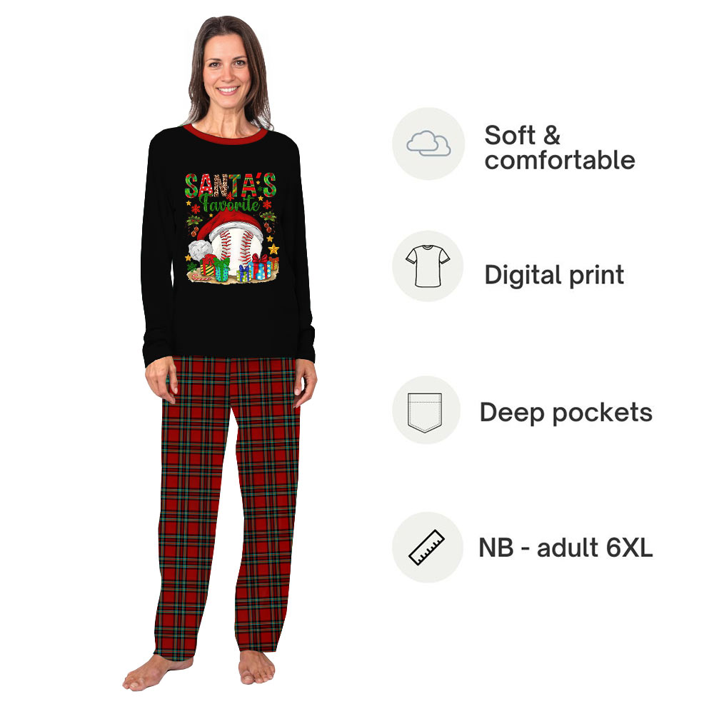 Matching Pj Family Christmas with Santa's Favorite Baseball Design