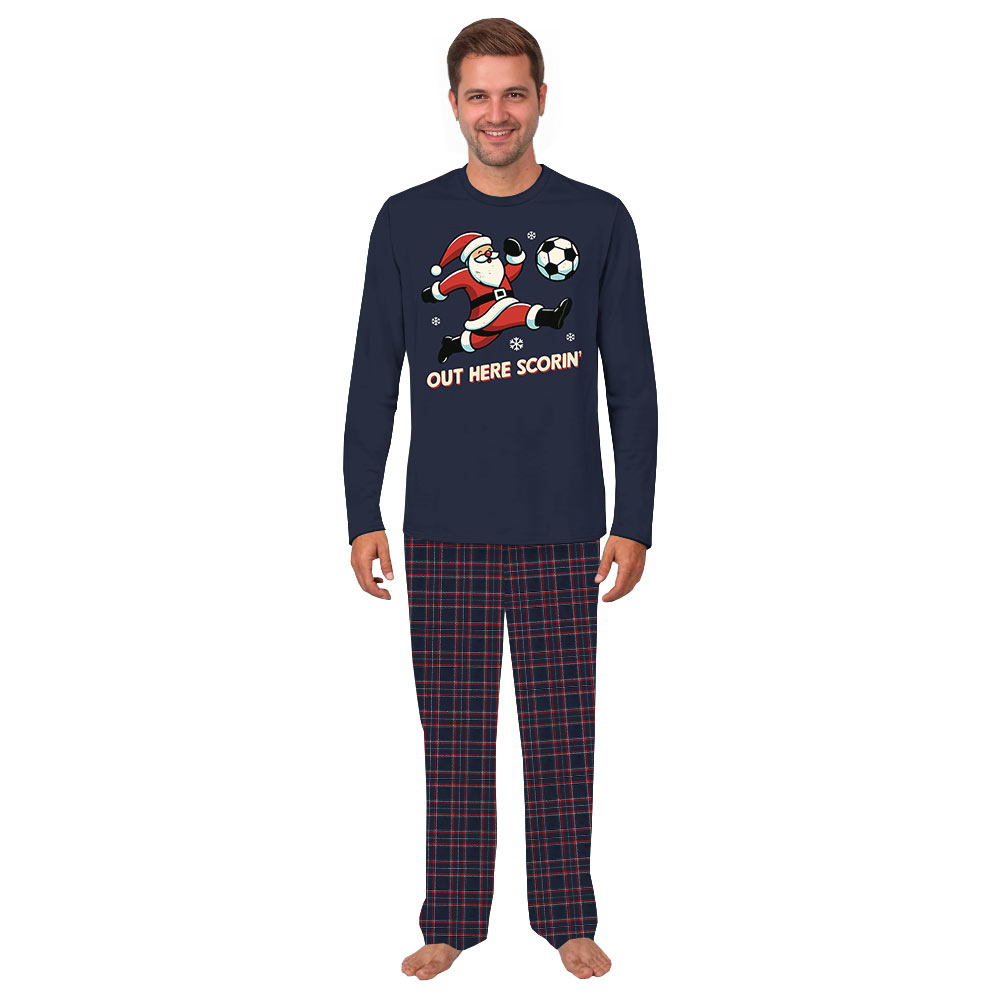 Funny Family Matching Christmas Pajamas with Santa Soccer Design Funny Family Matching Christmas Pajamas with Santa Soccer Design