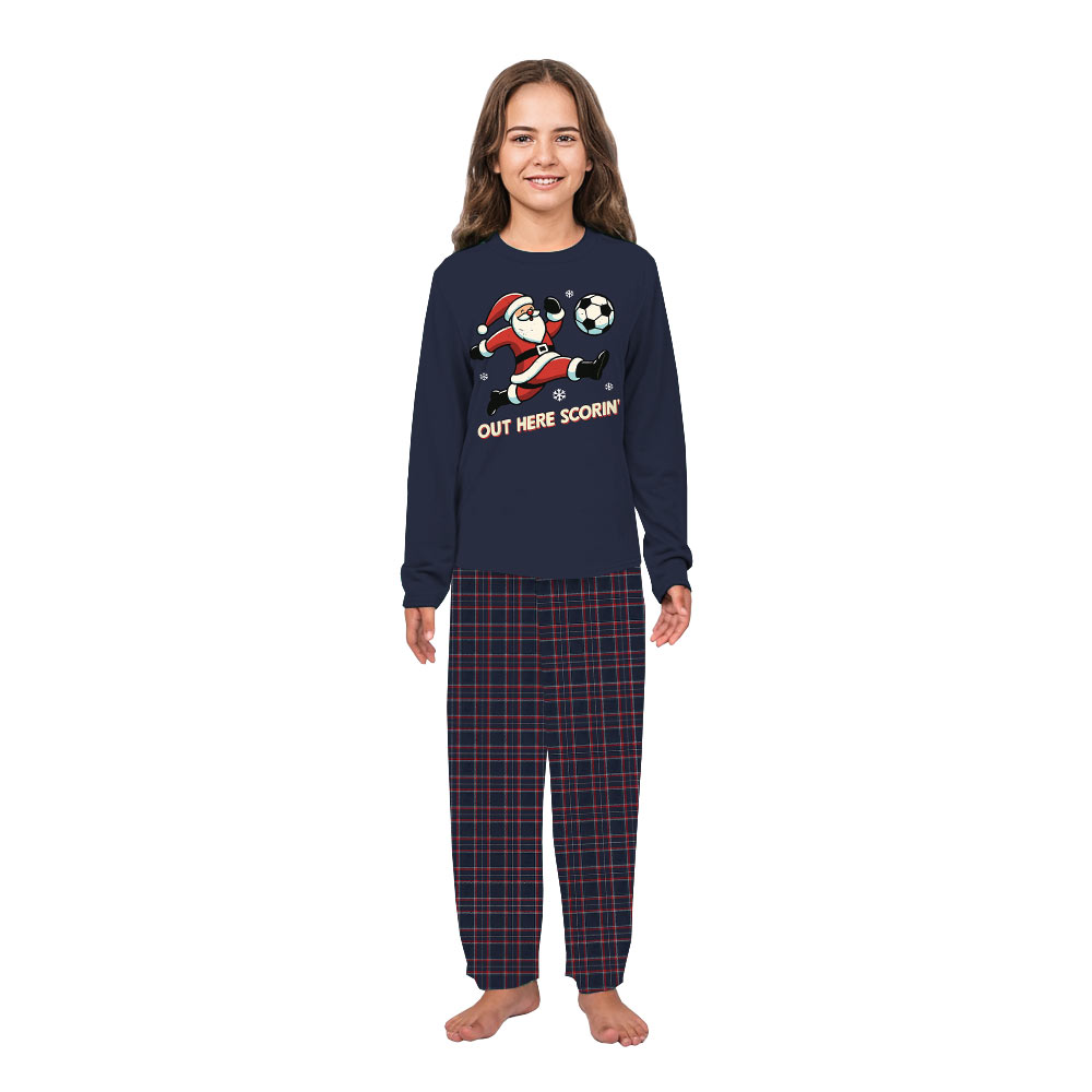 Funny Family Matching Christmas Pajamas with Santa Soccer Design Funny Family Matching Christmas Pajamas with Santa Soccer Design