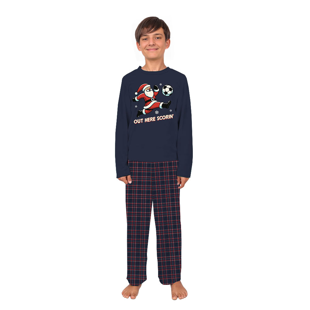 Funny Family Matching Christmas Pajamas with Santa Soccer Design Funny Family Matching Christmas Pajamas with Santa Soccer Design