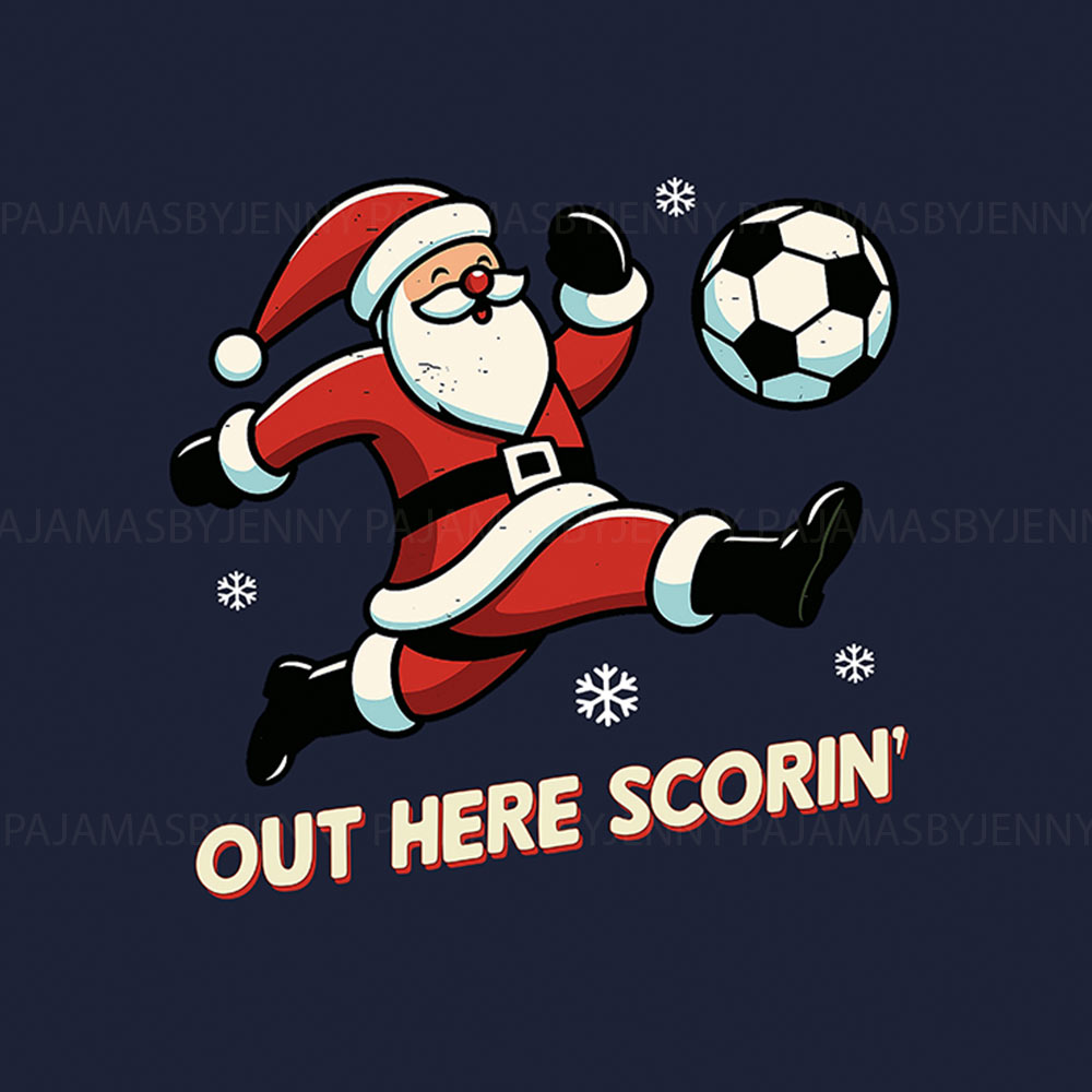 Funny Family Matching Christmas Pajamas with Santa Soccer Design Funny Family Matching Christmas Pajamas with Santa Soccer Design