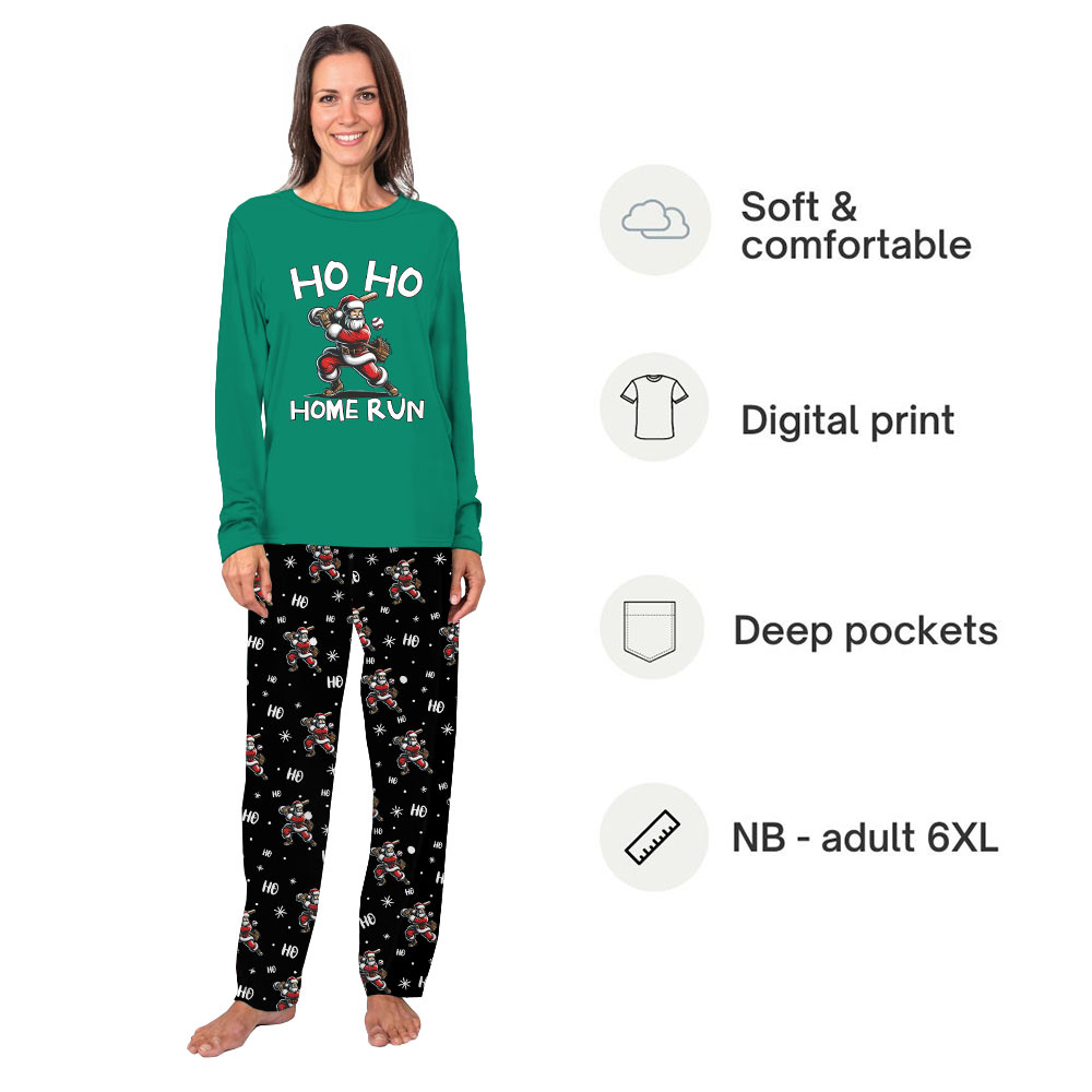 Family Set Pajamas For Christmas Featuring Santa Claus Playing Baseball