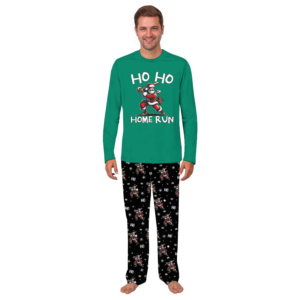 Family Set Pajamas For Christmas Featuring Santa Claus Playing Baseball