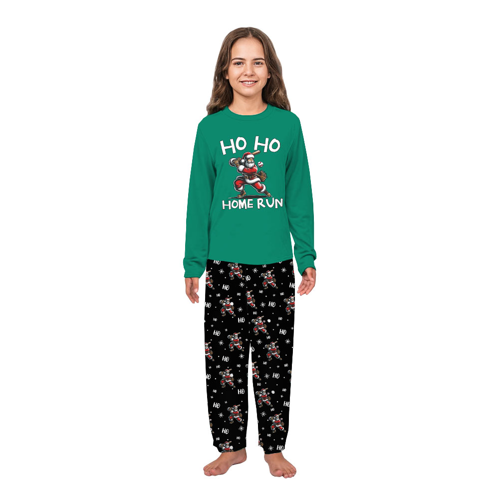 Family Set Pajamas For Christmas Featuring Santa Claus Playing Baseball