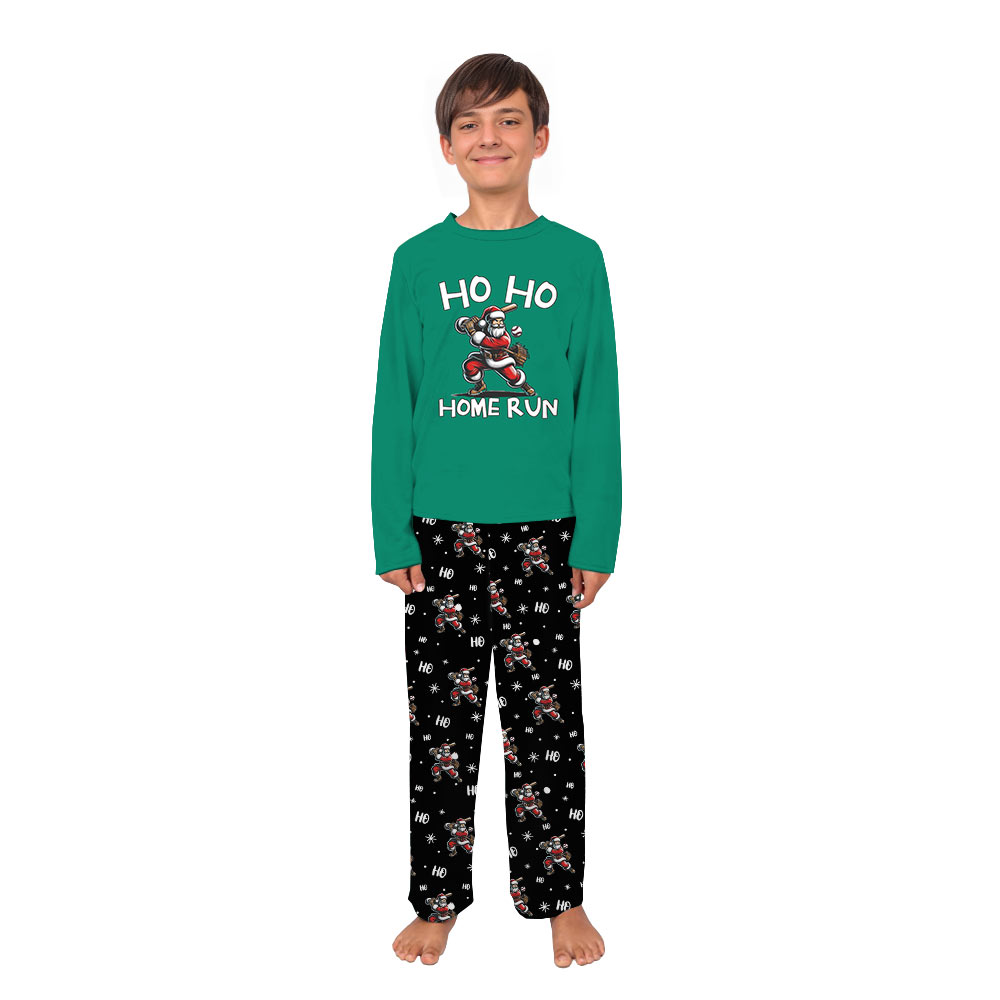 Family Set Pajamas For Christmas Featuring Santa Claus Playing Baseball