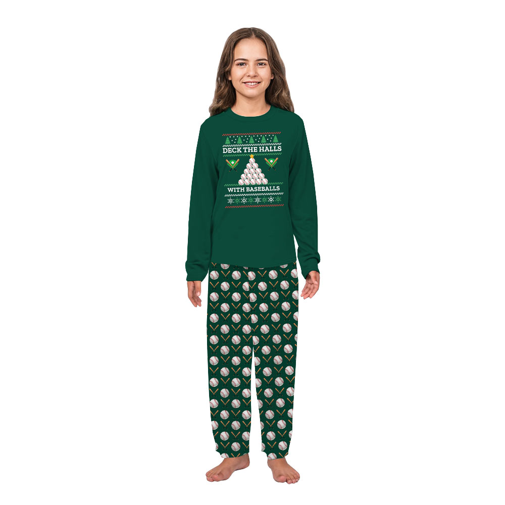 Pajama Sets For Family Christmas Deck the Halls with Baseballs Edition