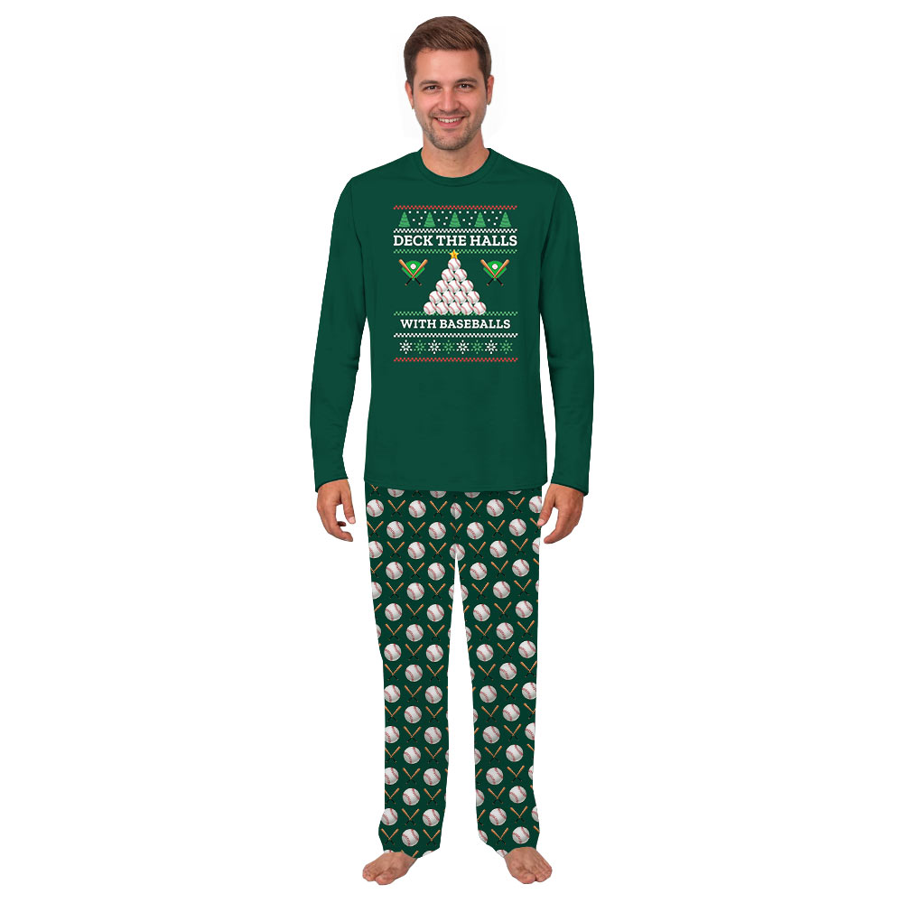 Pajama Sets For Family Christmas Deck the Halls with Baseballs Edition