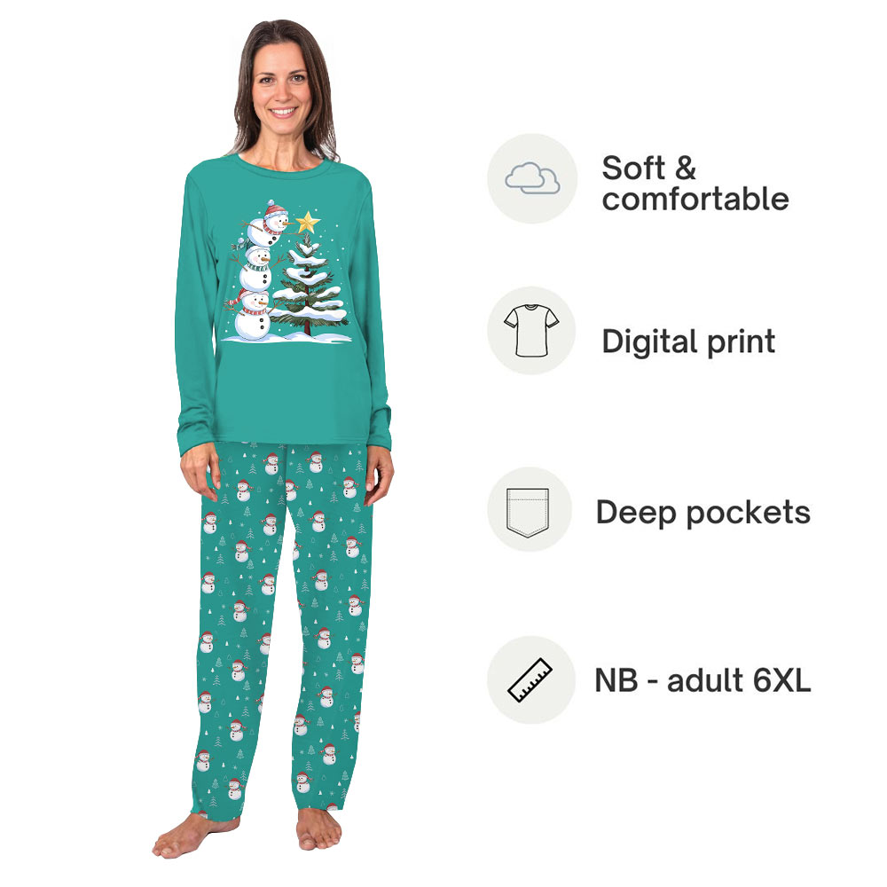 Blue Matching Christmas Tree Pajamas with Snowman Design Blue Matching Christmas Tree Pajamas with Snowman Design