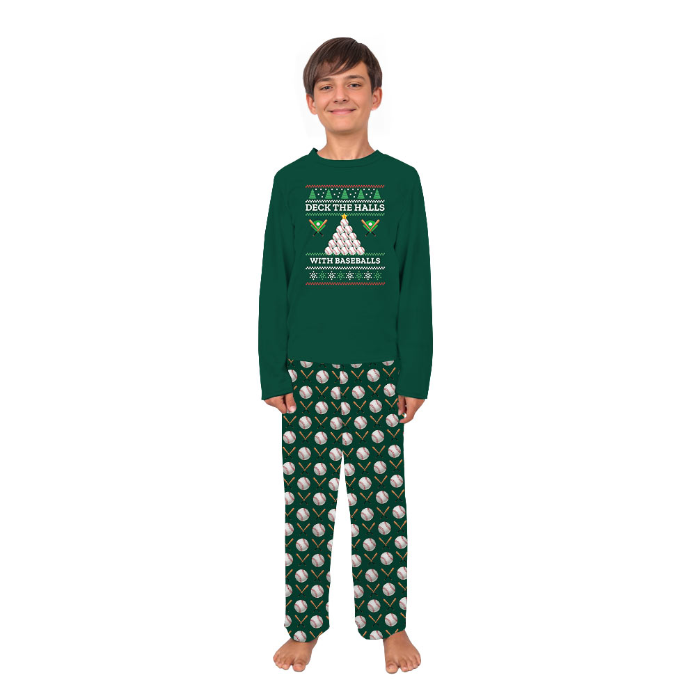 Pajama Sets For Family Christmas Deck the Halls with Baseballs Edition