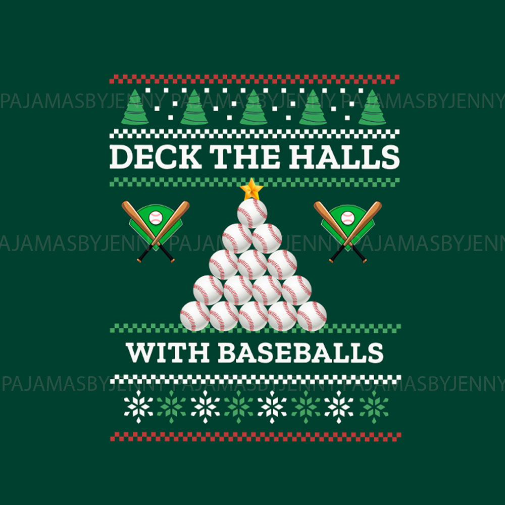 Pajama Sets For Family Christmas Deck the Halls with Baseballs Edition