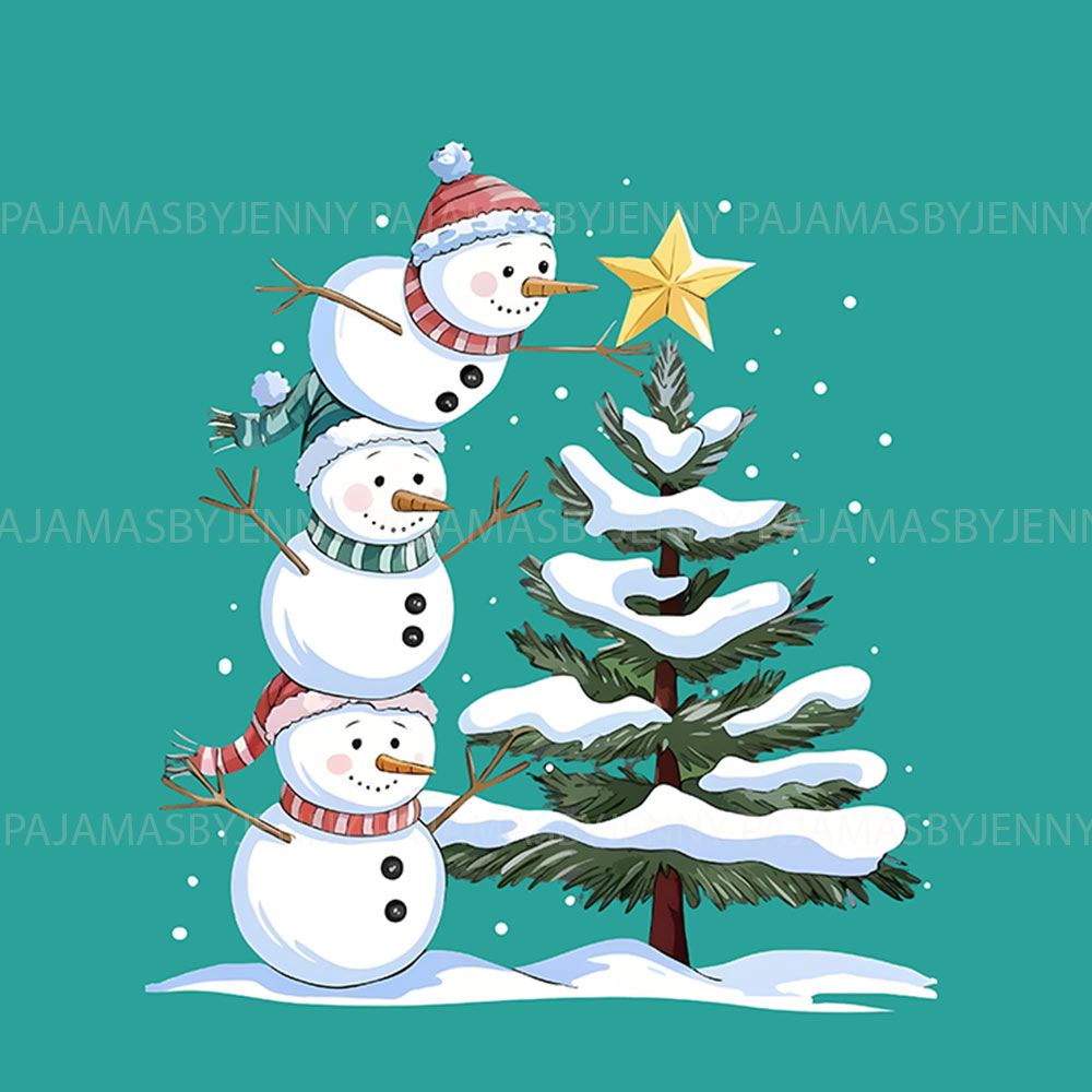 Blue Matching Christmas Tree Pajamas with Snowman Design Blue Matching Christmas Tree Pajamas with Snowman Design