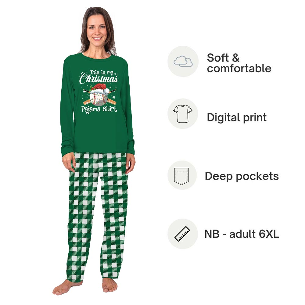 Green Baseball Christmas Matching Family Xmas Pajamas Green Baseball Christmas Matching Family Xmas Pajamas