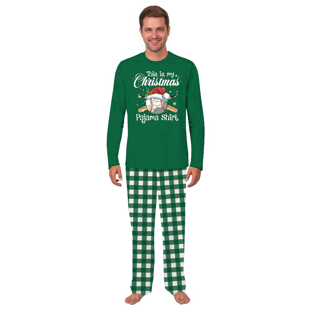 Green Baseball Christmas Matching Family Xmas Pajamas Green Baseball Christmas Matching Family Xmas Pajamas