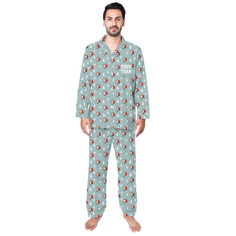Festive Soccer Ball Christmas Pajamas Shirt And Pants Festive Soccer Ball Christmas Pajamas Shirt And Pants