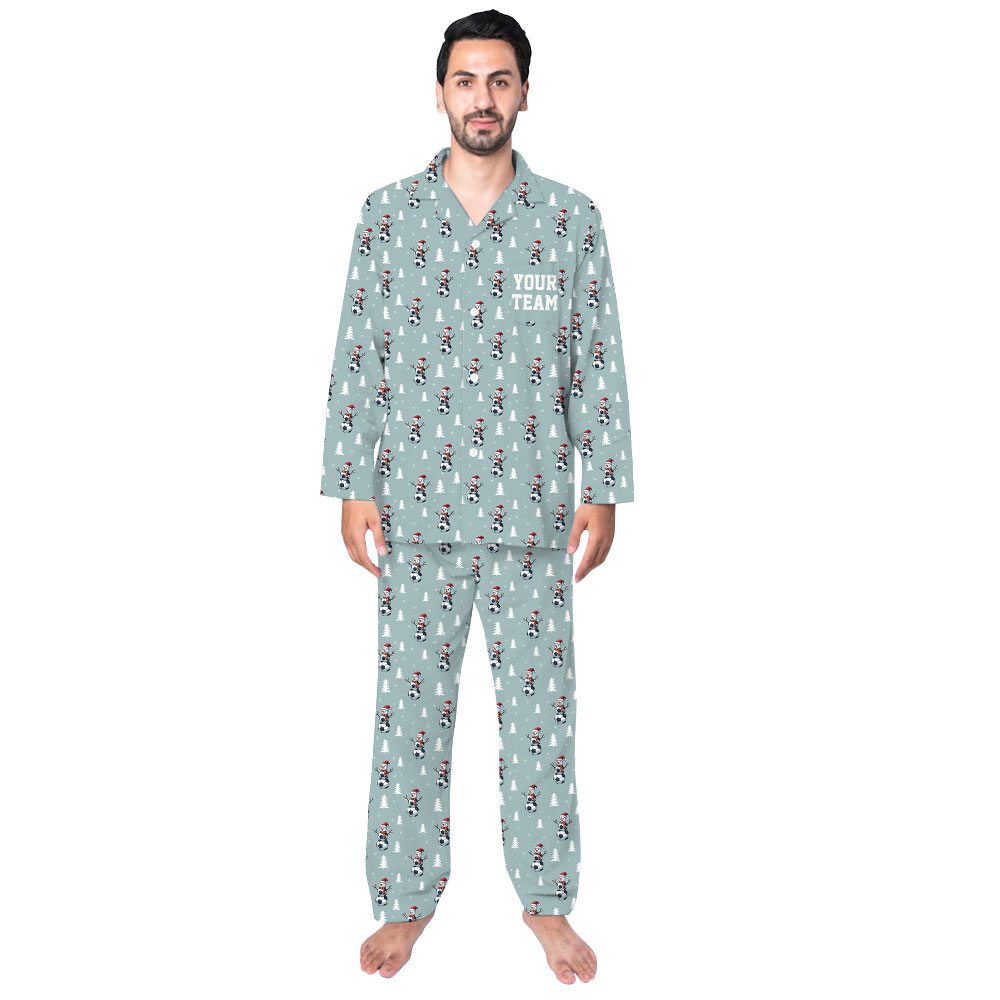 Cute Button-Up Snowman Soccer Family Pajamas For Xmas Cute Button-Up Snowman Soccer Family Pajamas For Xmas