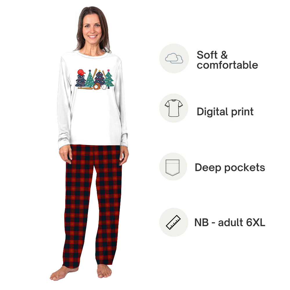 Baseball and Festive Tree Family Pajama Sets for Christmas