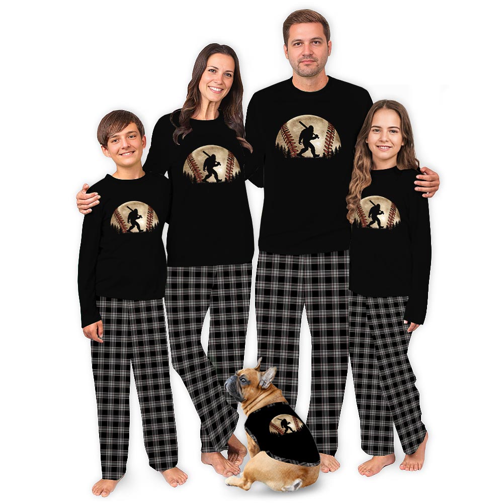 Bigfoot Family Pajamas with Dog Baseball Holiday Fun Bigfoot Family Pajamas with Dog Baseball Holiday Fun