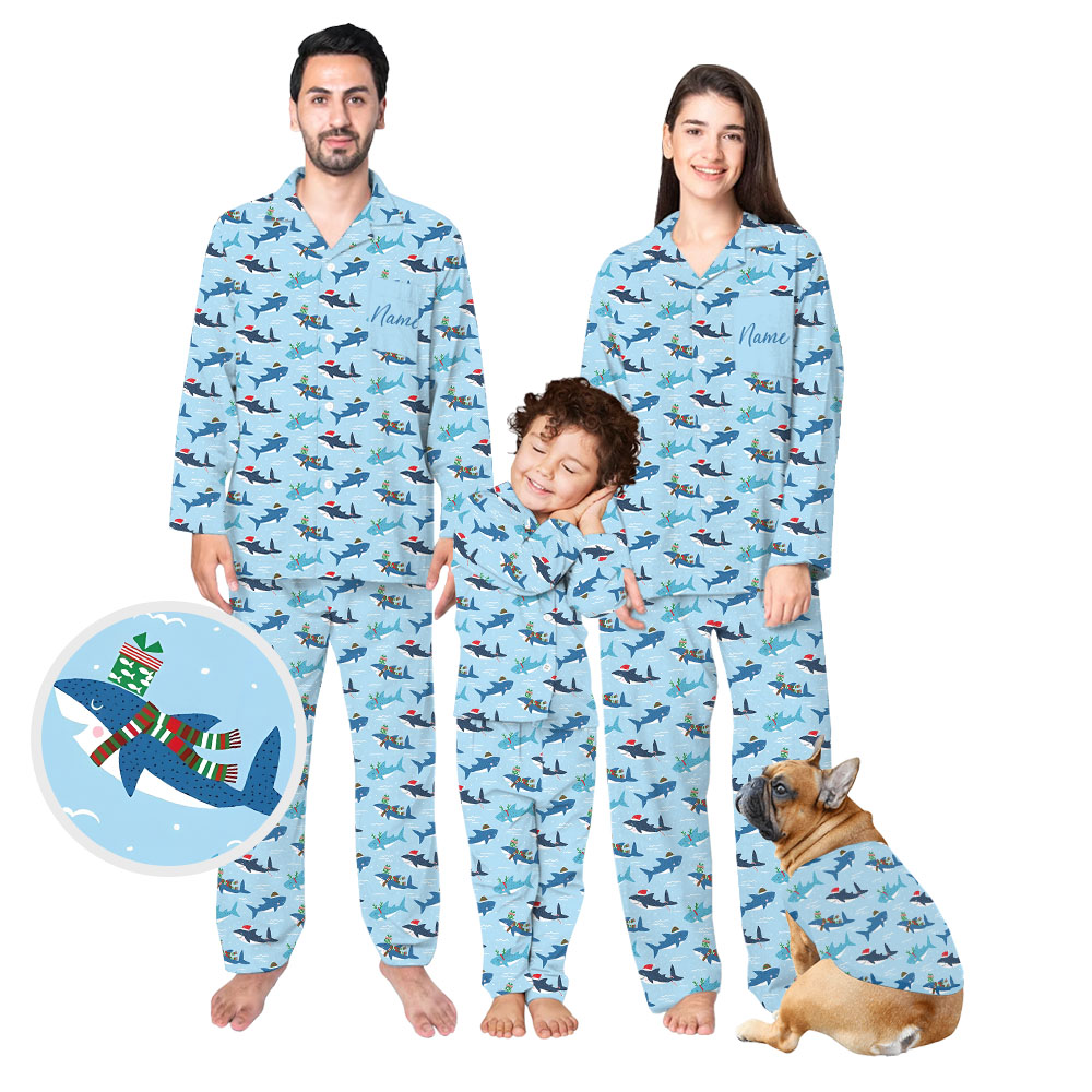 Cute Shark Family Christmas Pajamas With Pockets Cute Shark Family Christmas Pajamas With Pockets