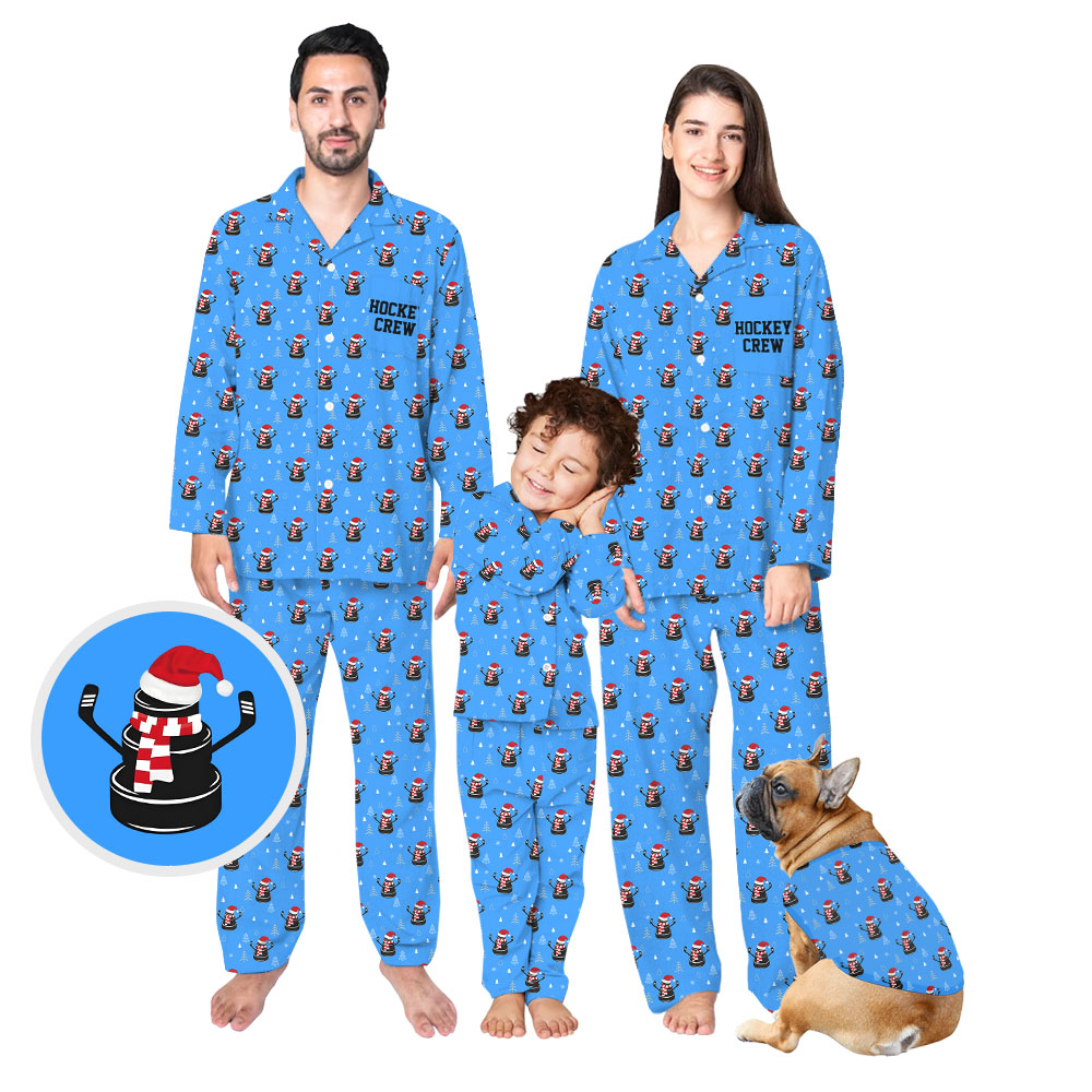 Cool Hockey Christmas Blue Matching Family Holiday Pajamas Cool Hockey Christmas Blue Matching Family Holiday Pajamas