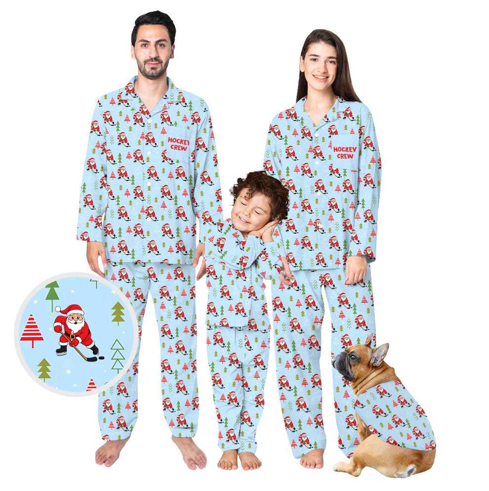Funny Hockey Santa Claus Matching Dog Pajamas Funny Hockey Santa Claus Matching Dog Pajamas