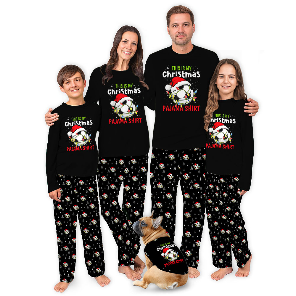 Funny Soccer Santa Matching Christmas Pjs For Family And Dog