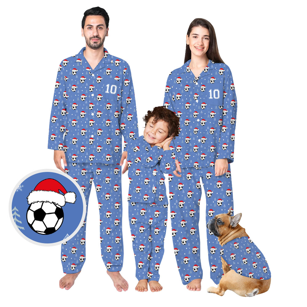 Personalized Soccer Blue Matching Christmas Pjs For Family And Dog Personalized Soccer Blue Matching Christmas Pjs For Family And Dog