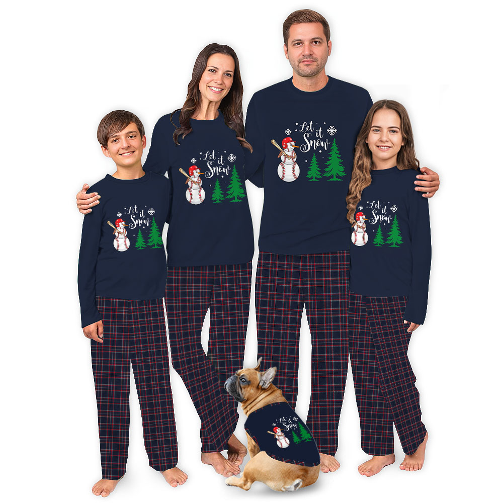 Snowball Baseball Family Christmas Pajamas With Pockets