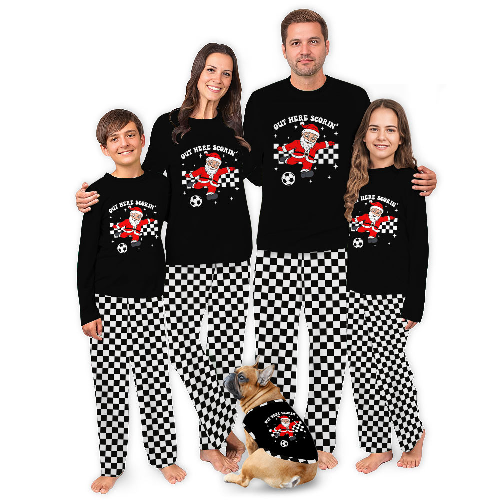 Funny Matching Family Pajamas with Soccer Santa Out Here Scorin’ Funny Matching Family Pajamas with Soccer Santa Out Here Scorin’