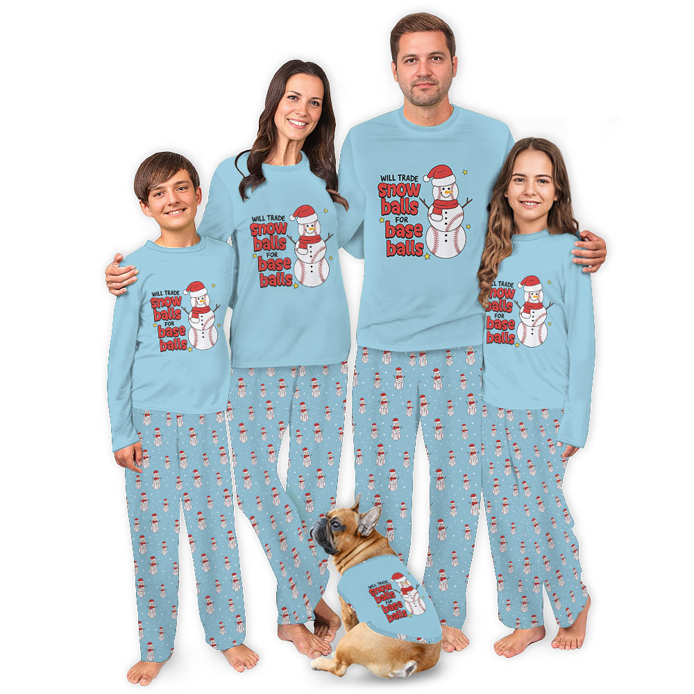 Family Baseball Christmas Pajamas with Festive Snowman Design Family Baseball Christmas Pajamas with Festive Snowman Design